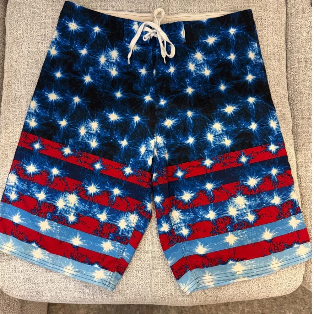 Burnside Swim Trunks American Flag Fireworks‎ Patriotic USA Size 32